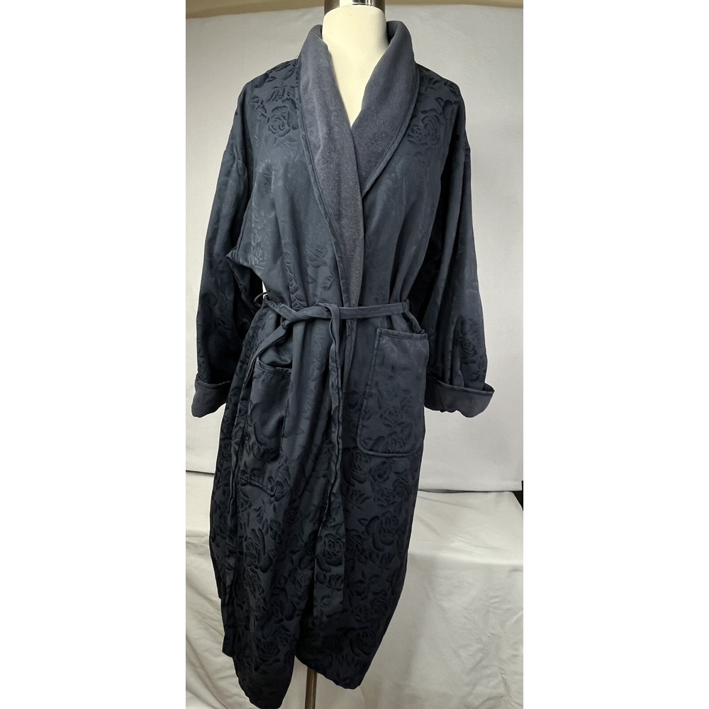 Vintage Victoria's Secret Womens Petite Small Gold Label Robe Dark Blue Floral